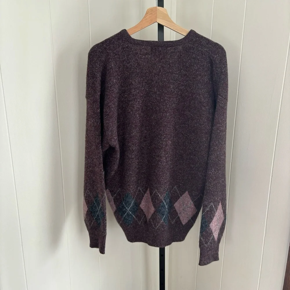 Vintage Pinnacle Wool Acrylic Blend Purple Argyle V Neck Pullover Sweater Men L - Picture 3 of 5